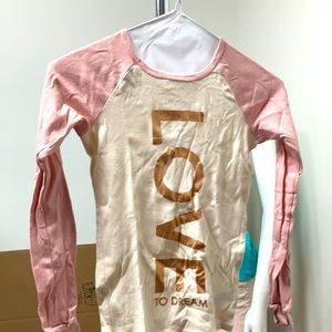 PLACE KIDS PINK AND TAN LOVE GRAPHIC MIDI SLEEVE